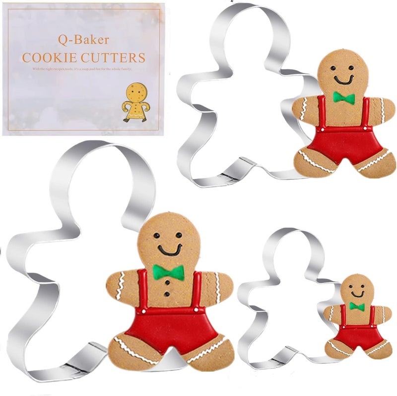 Q-BAKER 3PCS Gingerbread Man Cookie Cutters, 5.12" 4.34" 3.42" Large Christmas Cookie Molds -Stainless Steel Holiday Biscut Cutter Shapes for Baking Gift - Image 1